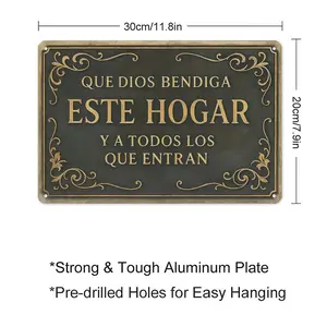 Spanish Blessing Aluminum Sign, 12"x8" Vintage Religious Metal Plaque, "Que Dios Bendiga Este Hogar" Wall Decor, Waterproof Gift for Latinx Homes, room decorations