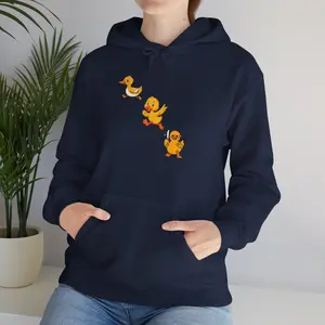 Men's Dancing Rubber Duck Trio Hoodie, Cute Duck Cartoon Pullover Tops - Smooth Knit Fabric, Kangaroo Pocket, Slip-On Design