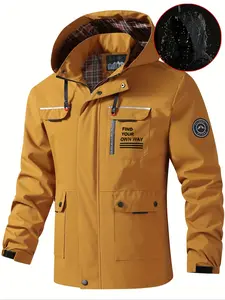 Men's Fall Hooded Jacket with Detachable Hat, Multi-Pocket Workwear Coat, Waterproof Wear-Resistant Outdoor Hiking Jacket, Waterproof Windproof Outerwear