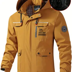 Men's Fall Hooded Jacket with Detachable Hat, Multi-Pocket Workwear Coat, Waterproof Wear-Resistant Outdoor Hiking Jacket, Waterproof Windproof Outerwear