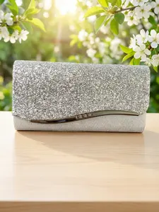 Elegant Silver Color Glitter Envelope Clutch Bag, Luxury Sparkly Evening Handbag for Weddings, Proms & Formal Events, All Seasons