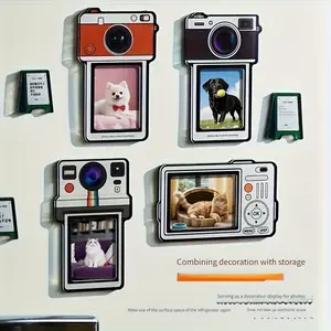 4PCS Vintage Camera-Shaped Refrigerator Magnet Set, Interesting And Cute Design, Magnetic Camera-Shaped Photo Frame, Easy To Replace Photos, Home Decoration