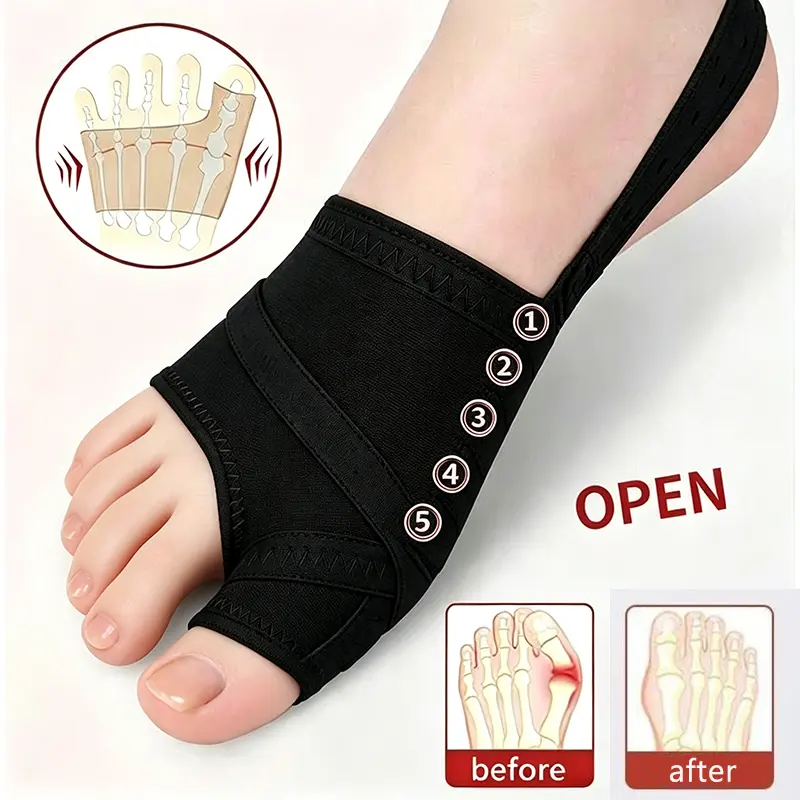 Unisex bunion corrector for men & women. This adjustable supportive big‑toe separator can be worn day and night. Comfortable hammer toe straightener, ideal for runners and walkers.