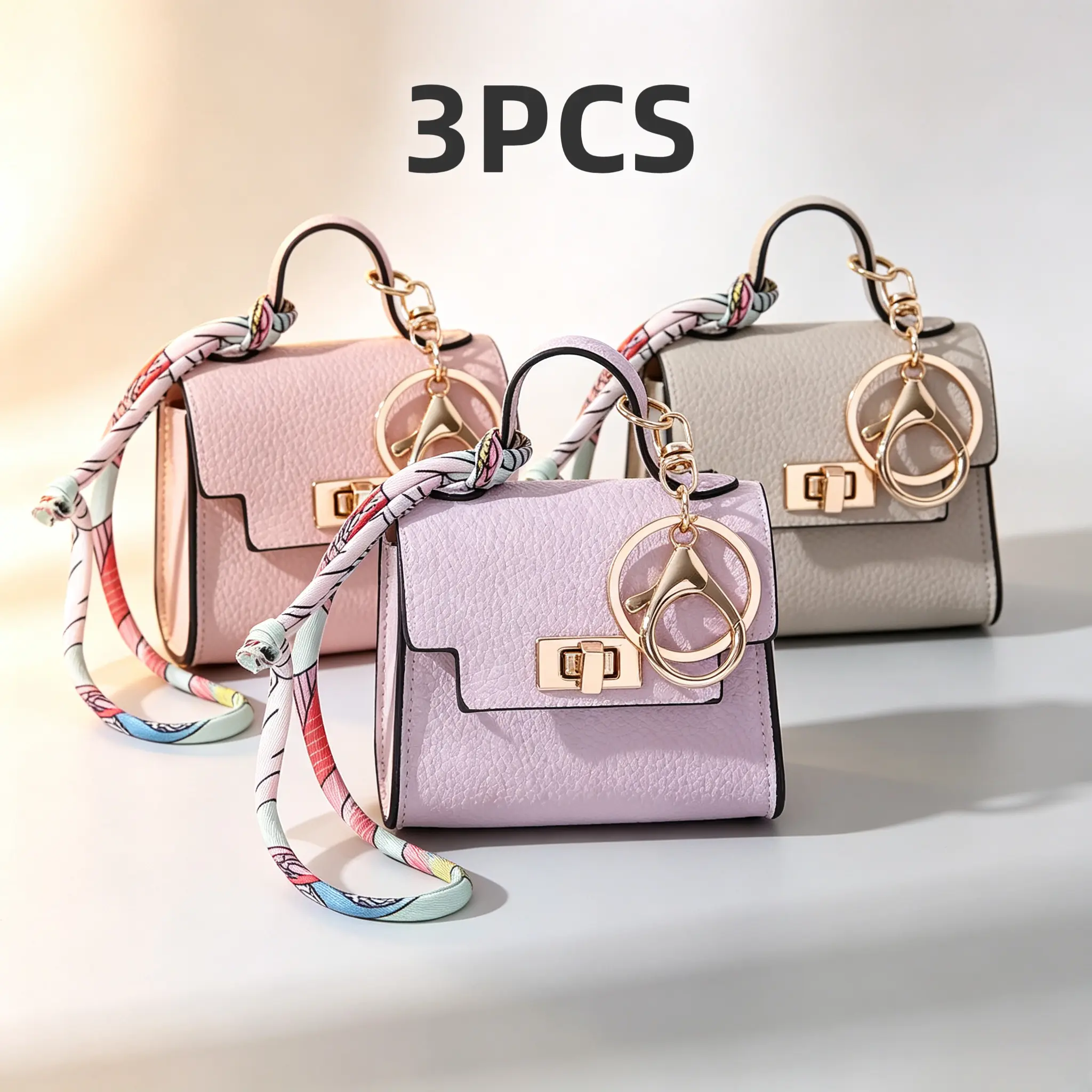Cute Miniature Purse Charms, 3-Pack Bag Style Keychain Organizer for Handbags, Decorative Fashion Accessory Gift for Women, Bag Charms For Handbags