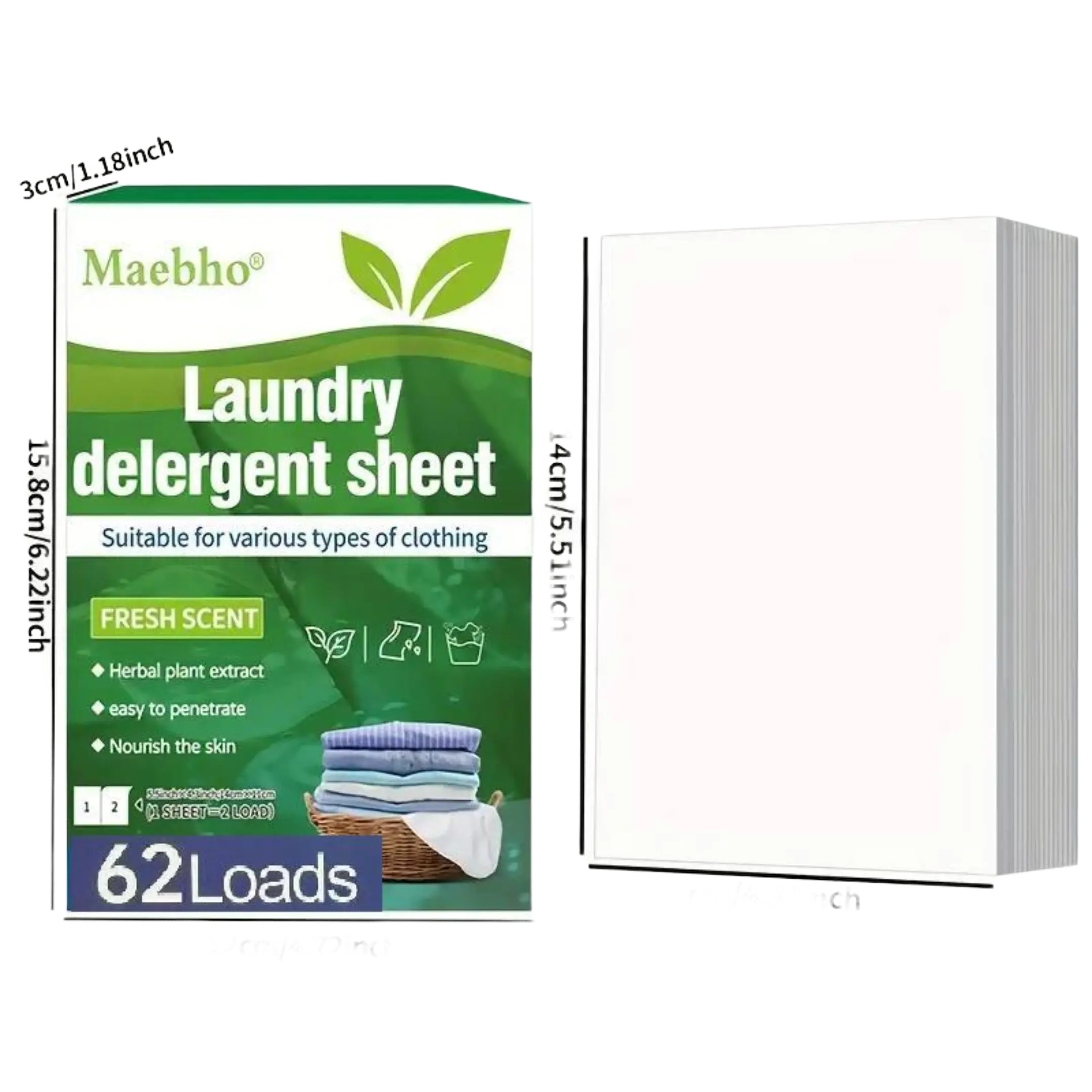 Laundry Detergent Sheets 62 Loads - Fresh Scent Plant Based Concentrated Removes Tough Stains Dye Free Hypoallergenic
