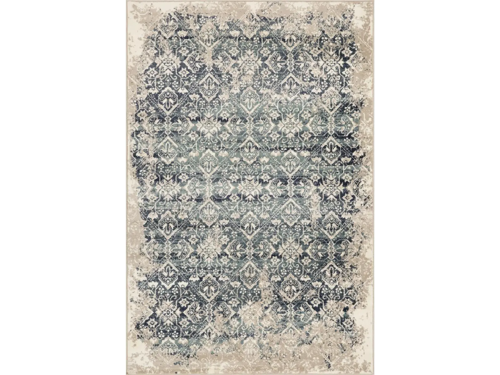 HomeRoots 475610 3x5 ft. Beige & Blue Distressed Diamonds Dual-Tone Multi-Colored Decorative Blue Area Rug, Ivory, Blue Area Rugs, Decorative Area Rugs