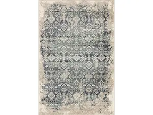 HomeRoots 475610 3x5 ft. Beige & Blue Distressed Diamonds Dual-Tone Multi-Colored Decorative Blue Area Rug, Ivory, Blue Area Rugs, Decorative Area Rugs