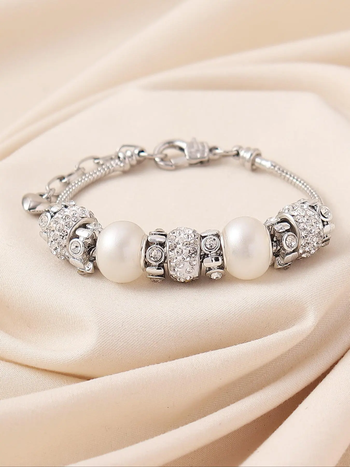 Elegant Faux Pearl & Rhinestone Decorated Bracelet, Pearl Embellished Exquisite Trendy Bracelet, Fashionable Jewelry for Women & Girls As Gift, Pearl Beaded Bracelet, Pretty Bracelet