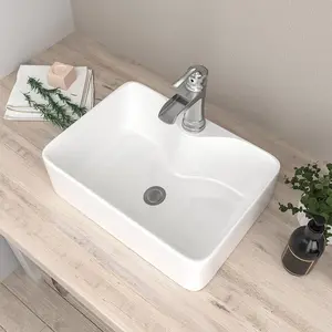 19 Inch Rectangle Sink with Faucet Hole 19"x15" White Countertop Sink Above Counter Porcelain Lavatory Sink