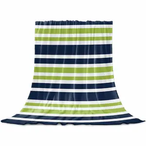 Navy Blue Green Striped Throw Flannel Blanket for Couch Sofa Bed, Gradient Horizontal Lines Microfiber Soft Fleece Blankets All Season Warm Cozy Bedding for Women Men Kids,