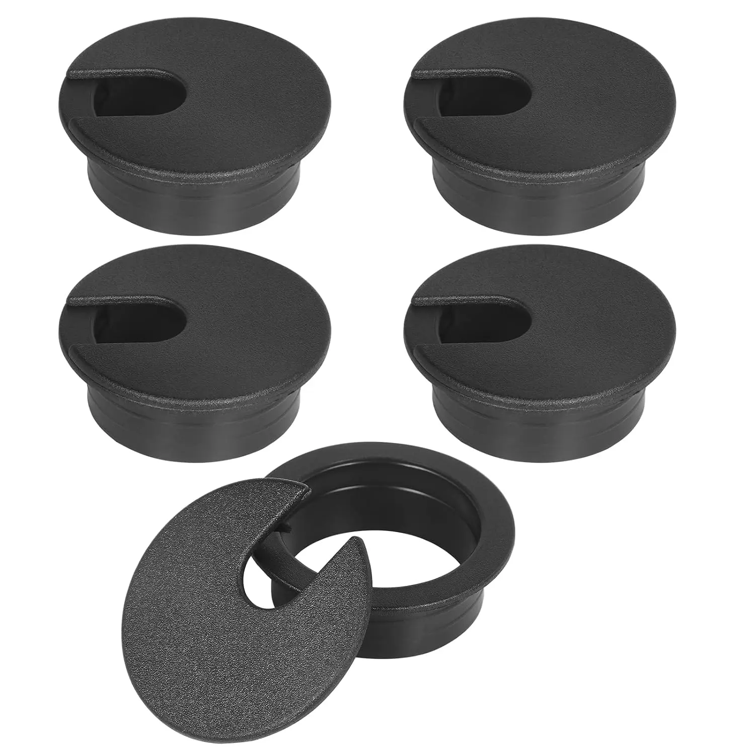 8" Black ABS Desk Grommet, Plastic Hole Cover Cable Concealing Organizer, Computer Table Cord Wire Management Caps for Home Office TV Stands, 5 Count
