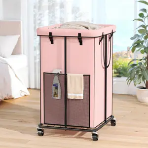 150L Laundry Hamper with Wheels, Rolling Laundry Basket with Frame and Removable Bag, Large & Tall Dirty Clothes Hampers for Bedroom, Laundry Room,, Dorm-Pink