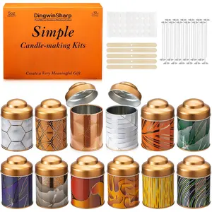 5oz Candle Tins for Making Candles - 12 Pcs Empty Candle Containers with Lids, Wicks, Wick Holders, Wick Stickers and Bottom Warning Labels(12 different pattern candle jars)