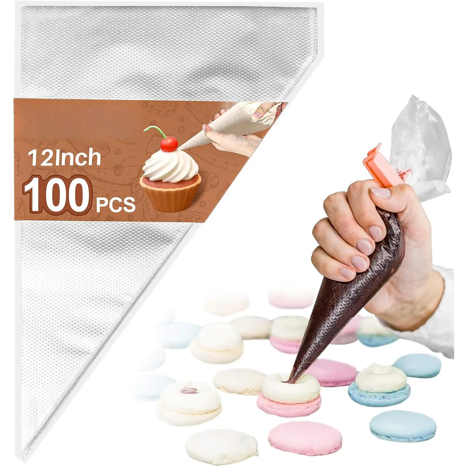 12 Inch Piping Bags Disposable - 100 Pastry Bags Tipless Icing Frosting Bags Mangas Pasteleras Cake Cupcake Cookie Candy  Strawberry Decorating Baking Supplies Essentials  Bakery