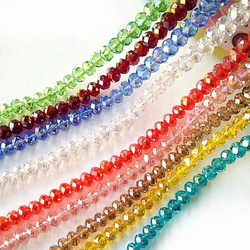 【C002】DIY 8mm 100 pcs Crystal Beads Glass Beads Faceted Teardrop Rondelle Beads Gemstone Loose Beads Bulk Crystal Beads for Jewelry Making DIY Crafts