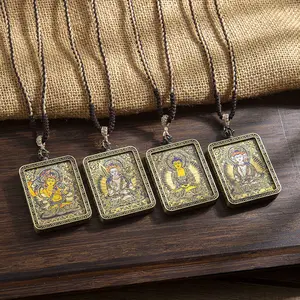 Zodiac Eight Guardian Deities Thangka Zakyilambu Birth Buddha Pendant Tibetan Sweater Chain Hand-painted Alloy Gawu Box