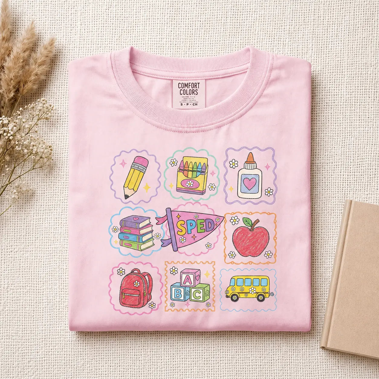 Comfort Colors SPED Pennant Flag Teacher T-Shirt, Doodle Special Education Back to School T-Shirt, First Day of School Graphic Tee, Gift for Teacher