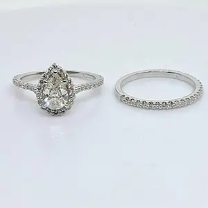 14kt White Gold 1.80ct TDW Natural Diamond Engagement & Wedding Set with 0.90ct Pear Shape Diamond 40 Full Cut Round Diamonds SI1/GH Clarity Ideal for Wedding Sets
