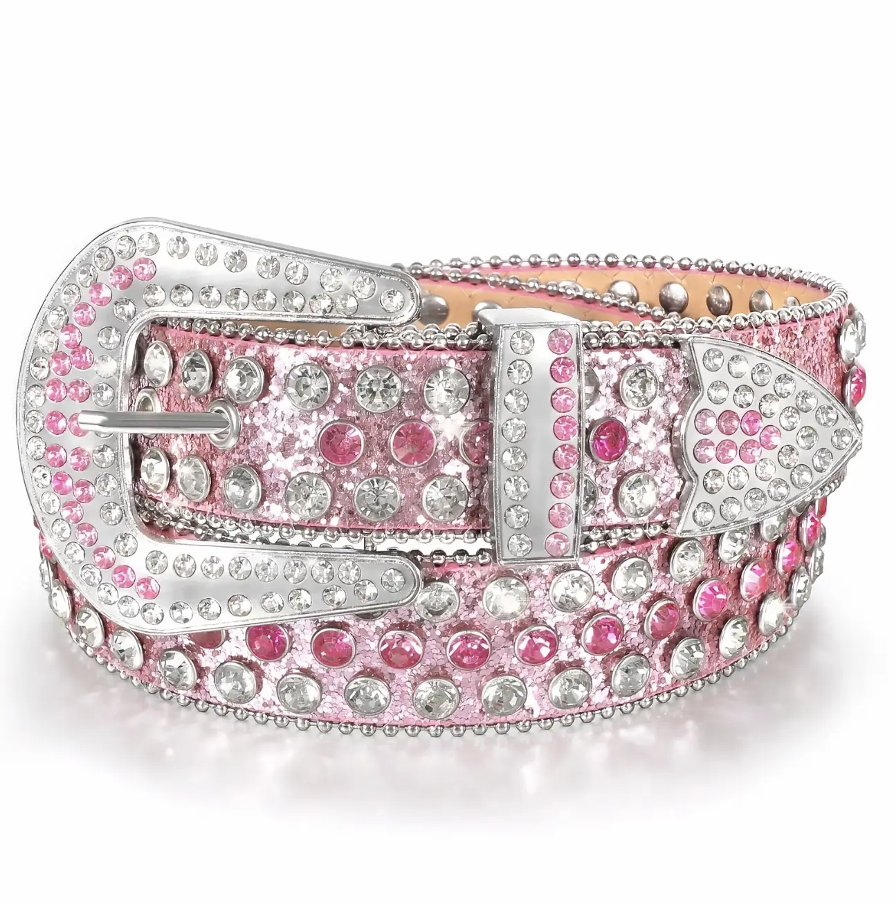 SHOWBIZ Unisex Rhinestones Belt, Bling Western Cowgirl Cowboy Studded Leather Belt Diamond Waist Belt for Jeans Pants