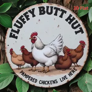 1pc 2D Plane Soft Chicken Coop Vintage Metal Sign, 7.87 Inch round Aluminum Wall Decoration, Farmhouse Style, Suitable for Chicken Coop, Barn and Chicken Coop Decoration, Chicken Coop Accessories
