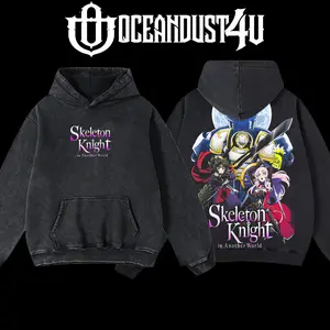 OceanDust4U Skeleton Knight in Another World Hoodie, 100% Premium Cotton, Oversized Fit, Pre-Washed Classic Streetwear Top, American-Made