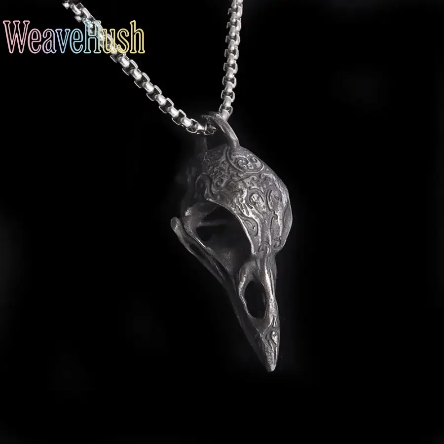 Gothic Crow Skull Pendant Necklace with Metal Chain, Vintage Nordic Animal Jewelry, Unisex Lucky Protection Charm for Daily Wear, Skull Motif, Goth