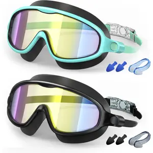 Swim Goggles 2 Pack, Anti-Fog UV Protection Wide View Swimming Goggles for  3-15 Youth Boys Girls