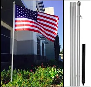 10ft Flag Pole Kit with 3x5 American Flag - Multicolor, Aluminum, Easy Install for Garden & Outdoor - Ideal for Memorial Day, 4th of July, Veterans Day Celebrations
