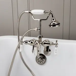 Polished Nickel Clawfoot Tub Wall Mount Downspout Faucet with Handshower