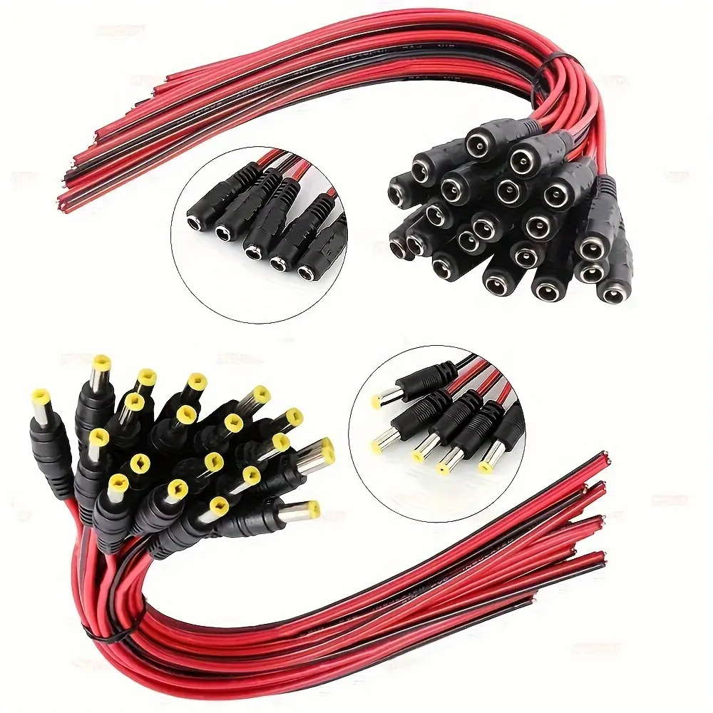 20pcs 12V Dc Power Connector Set (male/female), 5.5mm X 2.1mm Interface, Welded Tail Wires, Copper Contacts, PVC Insulation, USB Powered