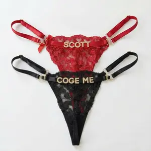 Custom Personalized Name Thong for Women with Rhinestone Letters(sliver/gold/rose), sexy breathable lace panties, custom distintive special Lingerie Gift for your beloved one