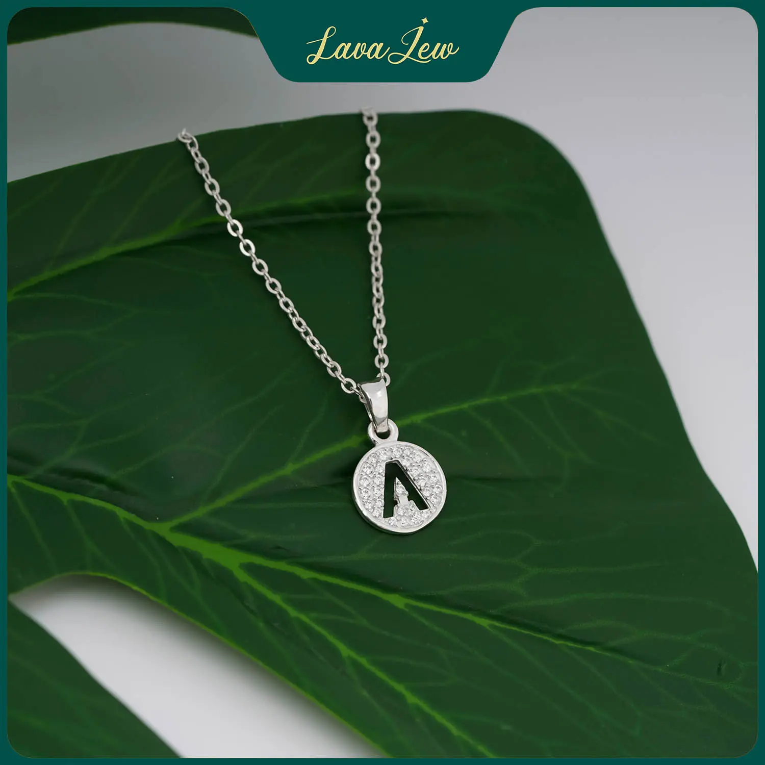 LavaJewelry Initial Letter Charm Necklace, Sterling Silver Necklace with Cubic Zirconia, Letter Charm Pendant Necklace for Women and Girls