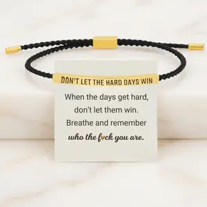 Inspirational Bracelet for Women - "Don't Let The Hard Days Win" Engraved Stainless Steel Braided Rope Motivational Jewelry, Adjustable Gift for Daughter & Best Friend men