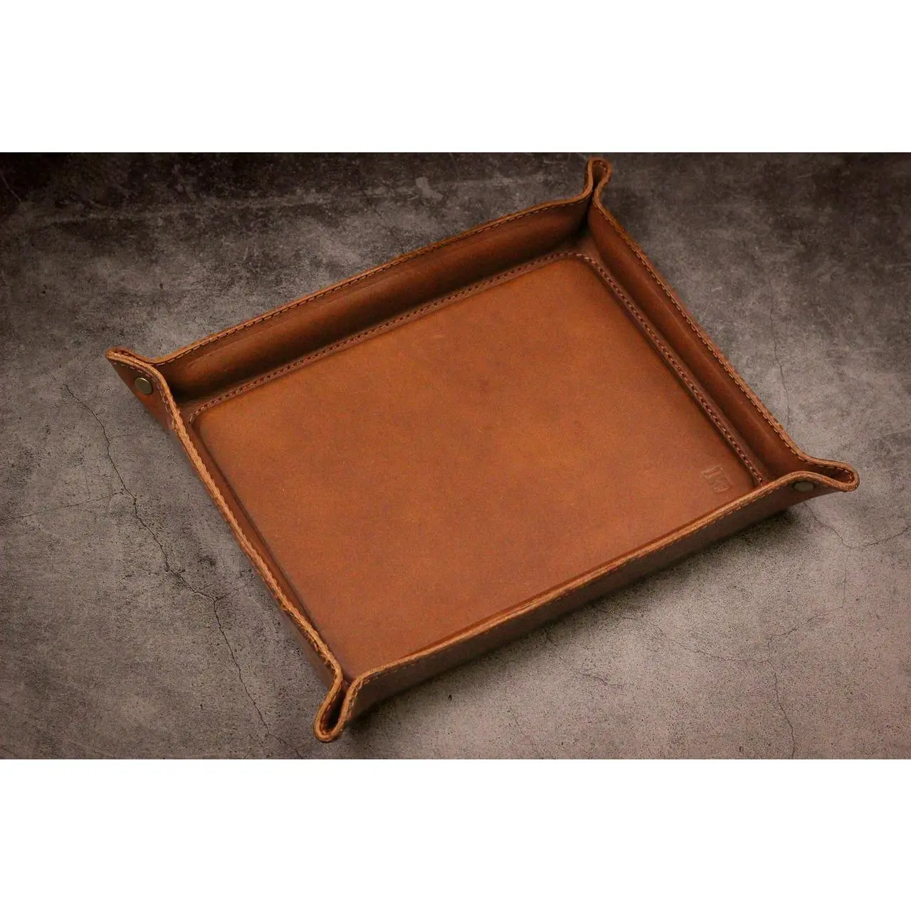 Luxury Leather Valet Tray - Walnut Minerva