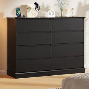 Garvee 8 Dresser for Bedroom. 51” Wide Double Dresser with Large Drawers, Modern Chest of Drawer for Bedroom Living Room Hallway, Black