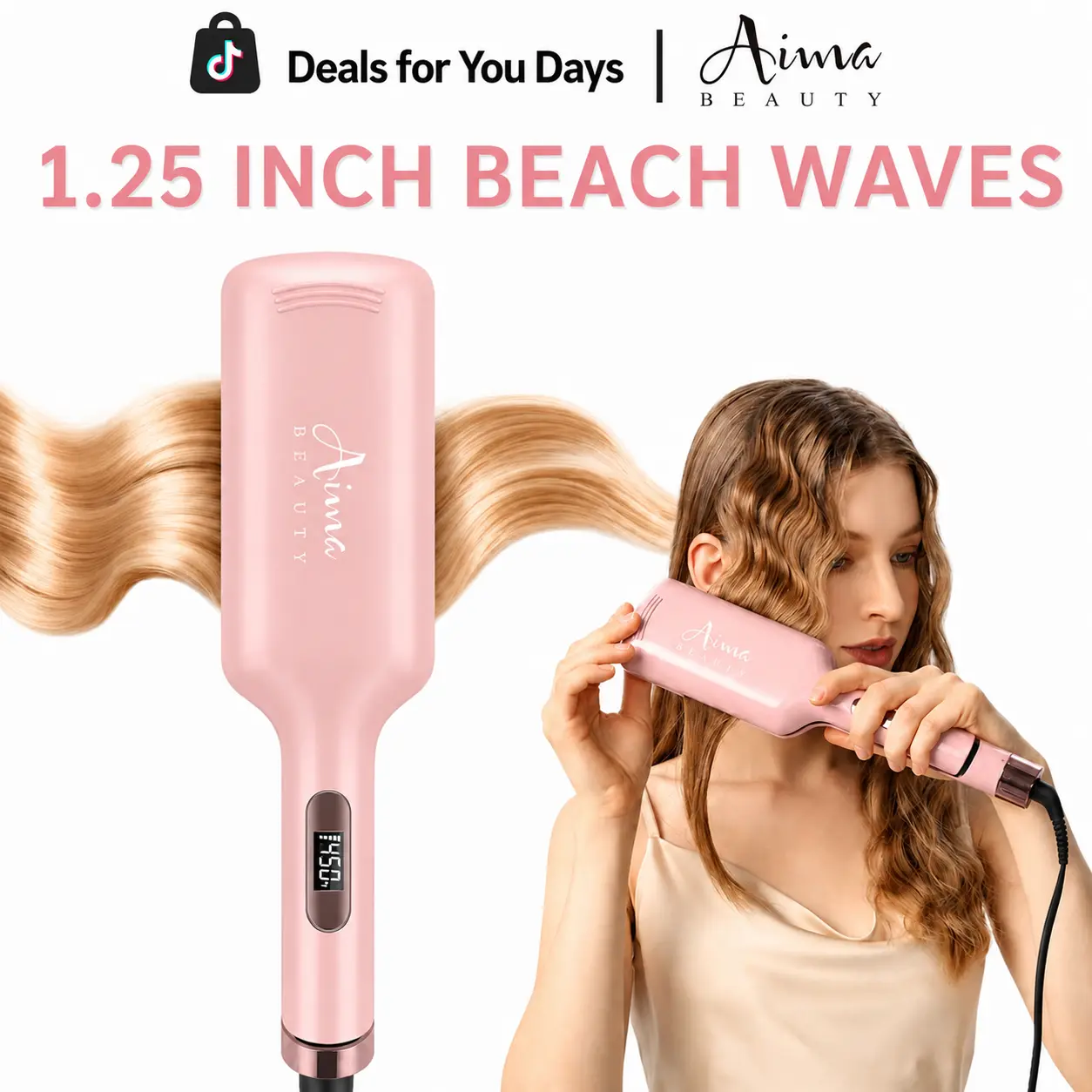 Viral Aima Beauty Mermaid Hair Waver | 1.25 Inch Hair Crimper for Effortless Beach Waves | Easy Use Ionic 2 Barrel Hair Curler for Frizz-Free Long-Lasting Deep Waves, Adjustable Heat Settings Anti-Scald Dual Voltage Travel Hair Tools, Women Natural Waves