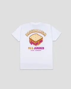 Viral Unisex Baseball Themed PB&J Graphic TeeUltra-soft premium cotton with a relaxed, comfy fit for all-day wear. Features fun "PB & Jammed Stay Hungry" sandwich print, ideal for baseball fans, game days, daily outfits & gifting. funny food graphic tee
