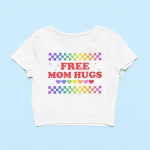 [ Sale up to 35%] + [Freeship] Free Mom Hugs Baby Tee LGBTQ Cute PRIDE Crop Top Trendy Fitted Graphic Top Y2K Baby Tee Gift For Safe MOM Cute Gift For Her
