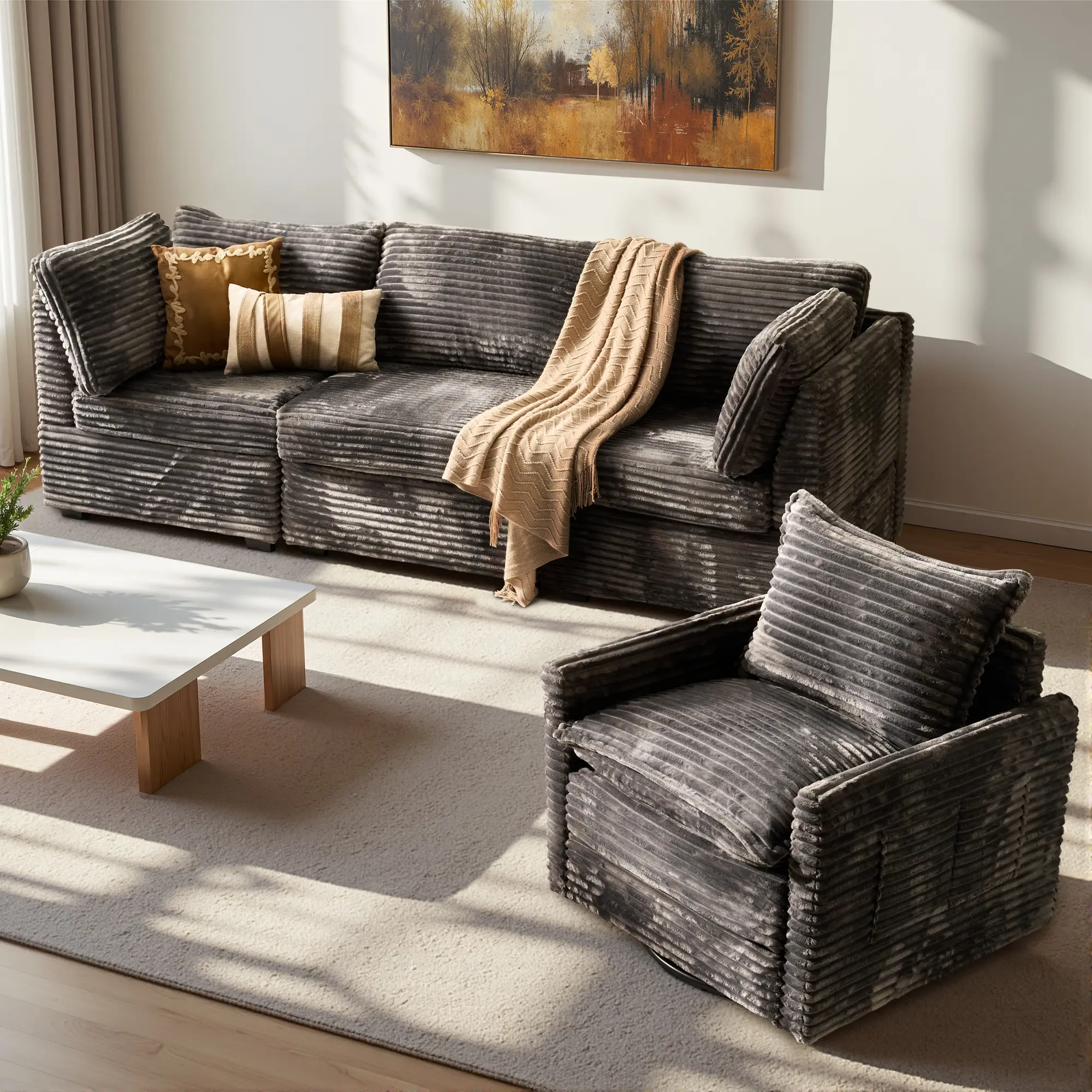 4PCS Modular Cloud Sectional Sofa With Swivel Chair Couch Set,Comfy Cloud Couch Sectional Sofa,Deep Seat With Throw Pillows for Living Room,Easy Assembly