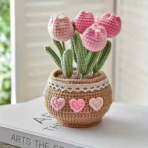 This Is a Decorative Potted Plant Featuring Car Ornament Made of Everlasting Flowers And Yarn, Handcrafted to Resemble Lucky Tulip, Perfect for Enhancing The Decor Your Living Room. circular knitting machine toddler crochet Handmade Bouq flower bouquet