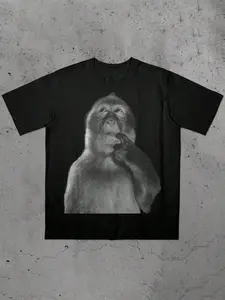 Funny Monkey Print T-Shirt, Animal Graphic Tee, Unisex Casual Top, Loose-Fit Short Sleeve, All-Season Streetwear, Tiktok Trendy Fashion