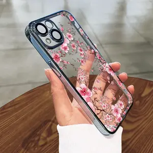 Pink Plum Blossom High quality protective phone case, soft hand feel, suitable for iPhone 16/15/14/13/12/11 series, protects the camera lens, seven colors, transparent, lightweight, shock absorbing, durable and stylish phone case