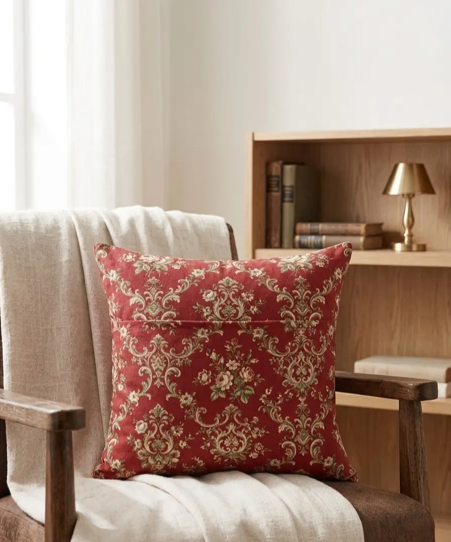 Crimson Cotton Pocket Throw Pillow