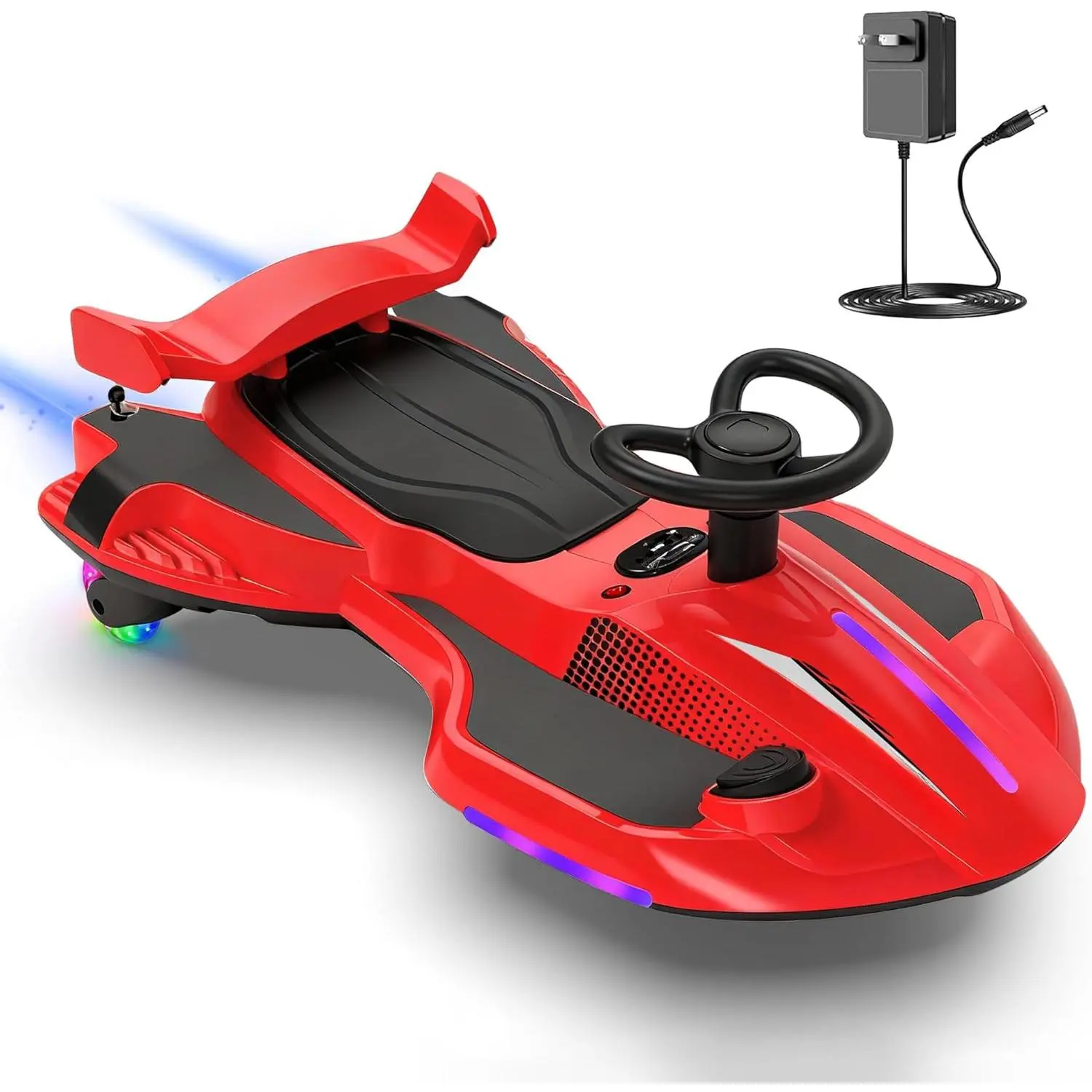12V Electric Wiggle Car with Pedal for Kids, Rechargeable 2 in 1 Swing Car with Anti-Rollover Backrest, Misting Function, Light, Bluetooth, 2 Speed Max to 4 Mph, for Ages 3 +