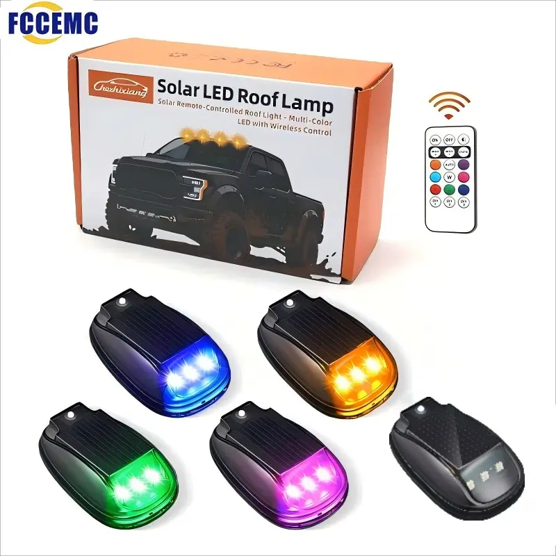Car Solar Roof Strobe Light No Drill Wireless With Remote Control Color-Changing Cab Signal Lamp Warning Anti-Collision Pilot Light for Car Truck SUV Strobe Lights for Trucks