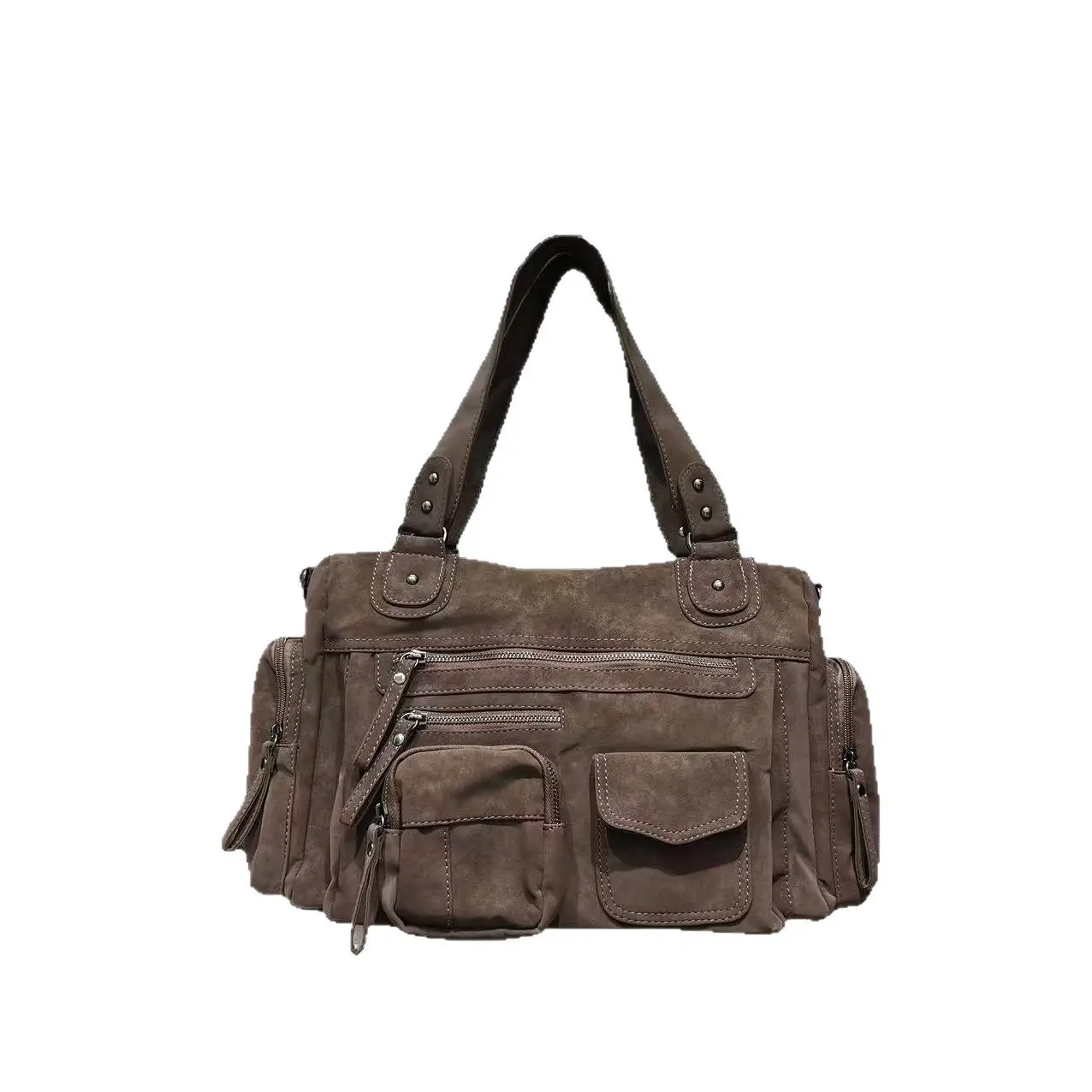 Zyra Cargo Large Y2K Suede Tote Bag – Coffee