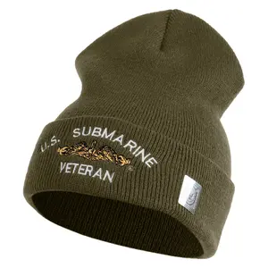 Golden Dolphin US Submarine Veteran Logo Embroidered 12 inch Cuffed Knit YP Long Beanie