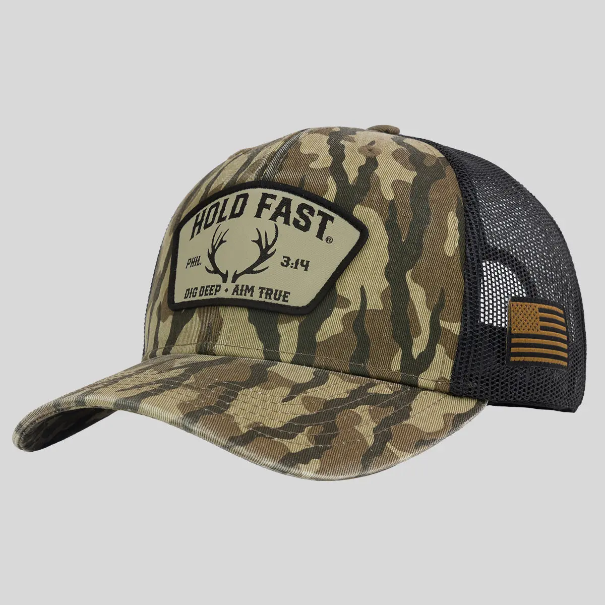 Men's Camo Baseball Cap with Antler Patch - Cotton Twill Trucker Style Hat with Adjustable Snapback & Breathable Mesh, Men's Accessories, Hunting Logo Hats, Religious Imagery Graphic Hats