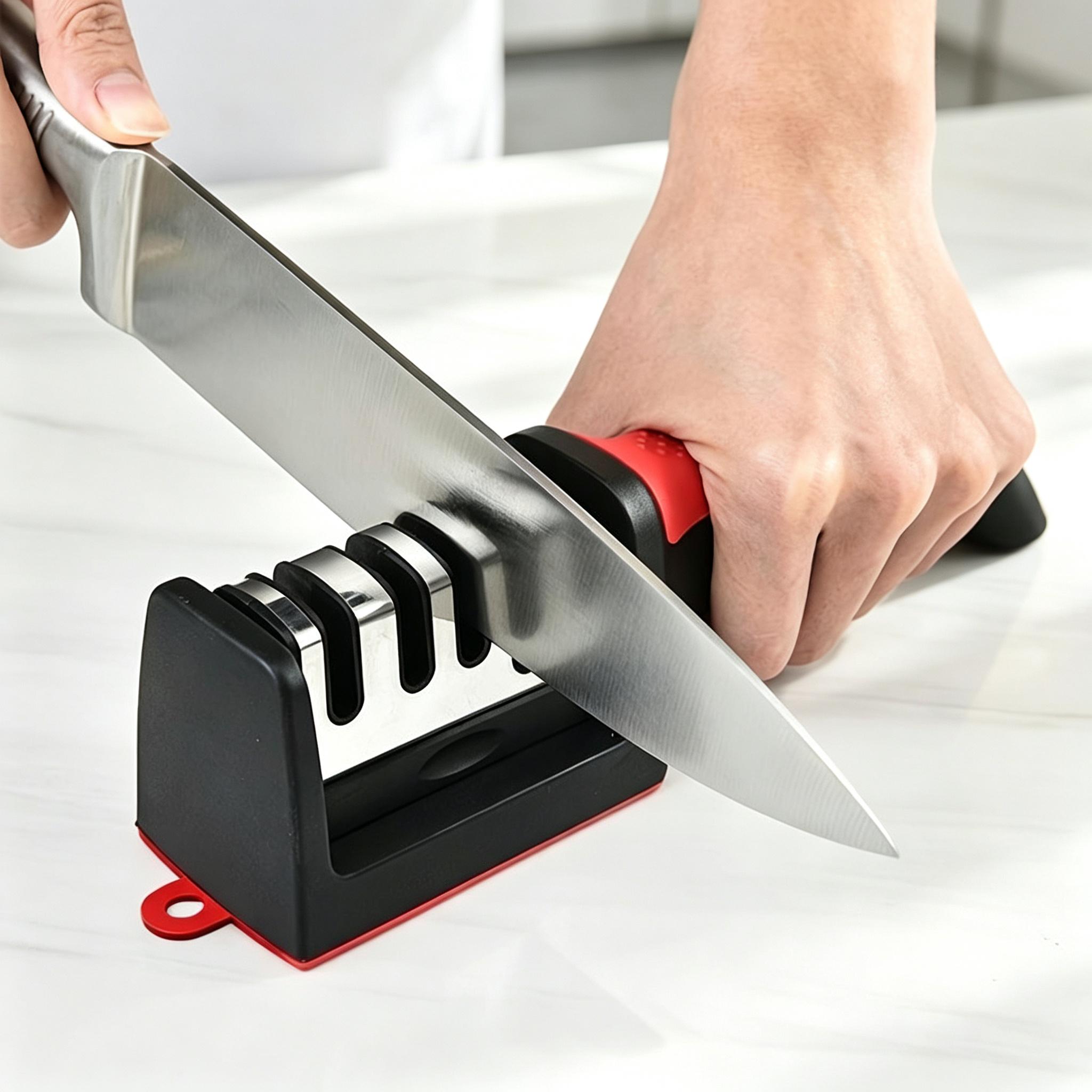 4-Slot Precision Kitchen Knife Sharpener, Professional 4-Stage Ergonomic Sharpening Tool with Anti-Slip Grip – Durable Knife Repair & Restoration Polisher for Stainless Steel, Plastic, Ceramic and Rubber Knives, Ideal Household Kitchen Accessory electric