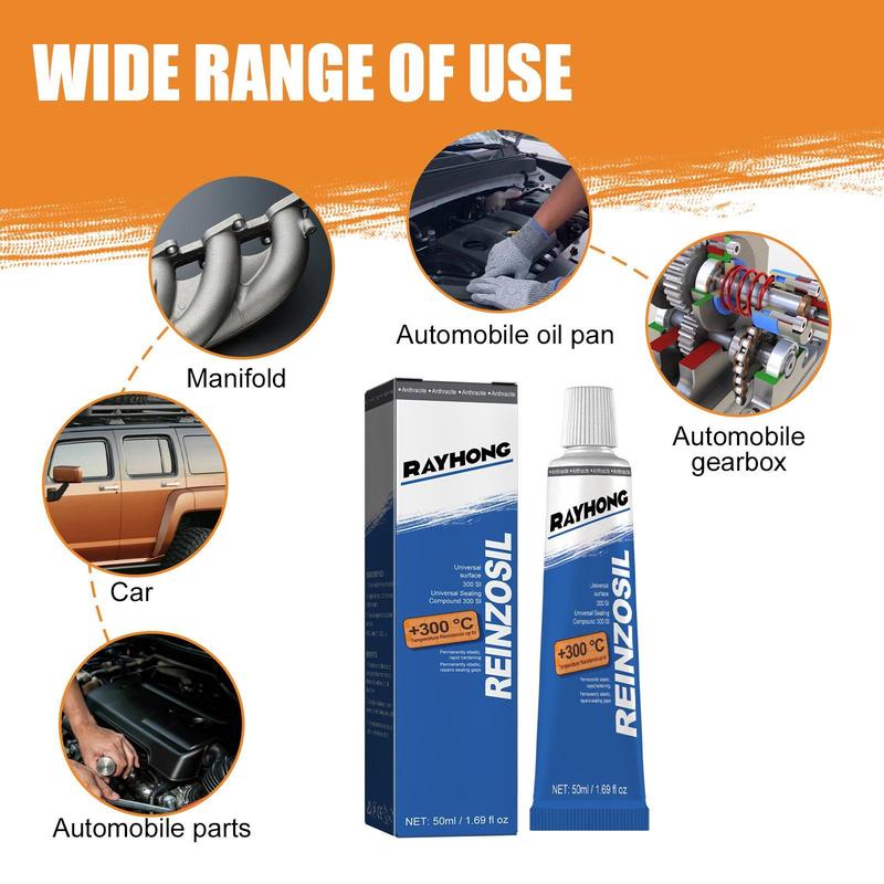 Rayhong REINZOSIL Engine Sealant 50ml High Temperature Resistant for Automotive Metal Fuel Tank Oil Pan Cylinder Gasket Oil Resistant Maintenance Sealant with Blue Applicator